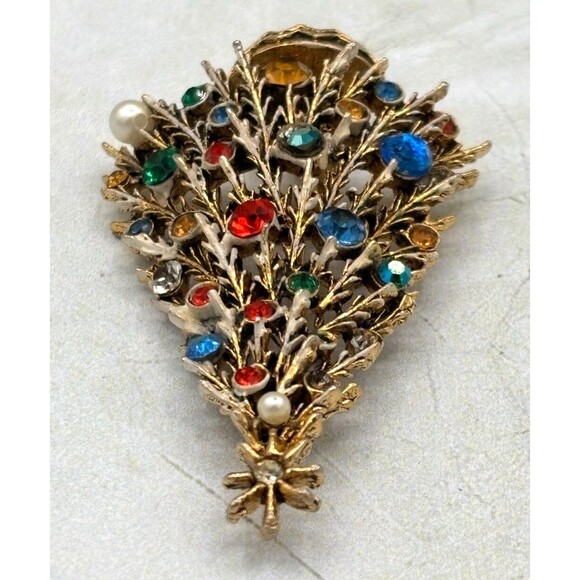 Vintage ART Arthur Pepper Brooch Pin Christmas Tree Gold/Brass Tone Signed - Picture 4 of 11